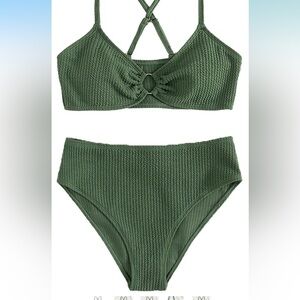 Hunter Green Breathable Solid Color Bikini Swimsuit Triangle Beachwear Swimwear